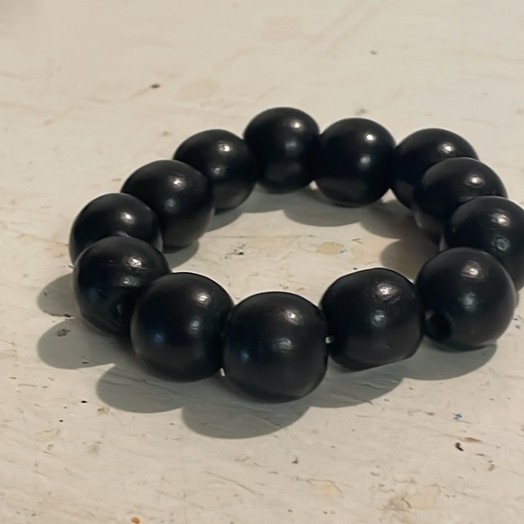 8” 13 large round black beaded adjustable stretch bangle bracelet - Picture 7 of 11